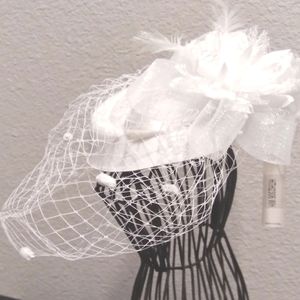 White Pillbox Lace Veil Hat Fascinator By Beloved Millinery.